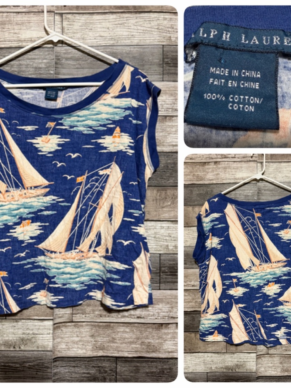 Ralph Lauren Sailboat Print Nautical Coastal Preppy Tank Top Women’s XL Blue